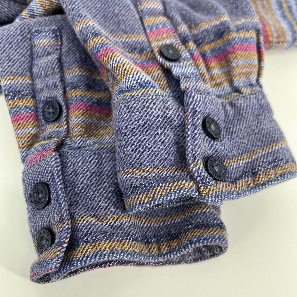 Patagonia Fjord Flannel Button Top Womens 10 Gaucho Stripe Blue Organic Cotton - Picture 5 of 9